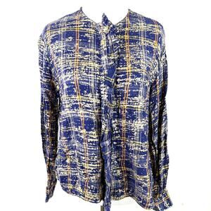 Koch Plaid Gold Thread Women's Button Up Long Sleeve Shirt Size Small